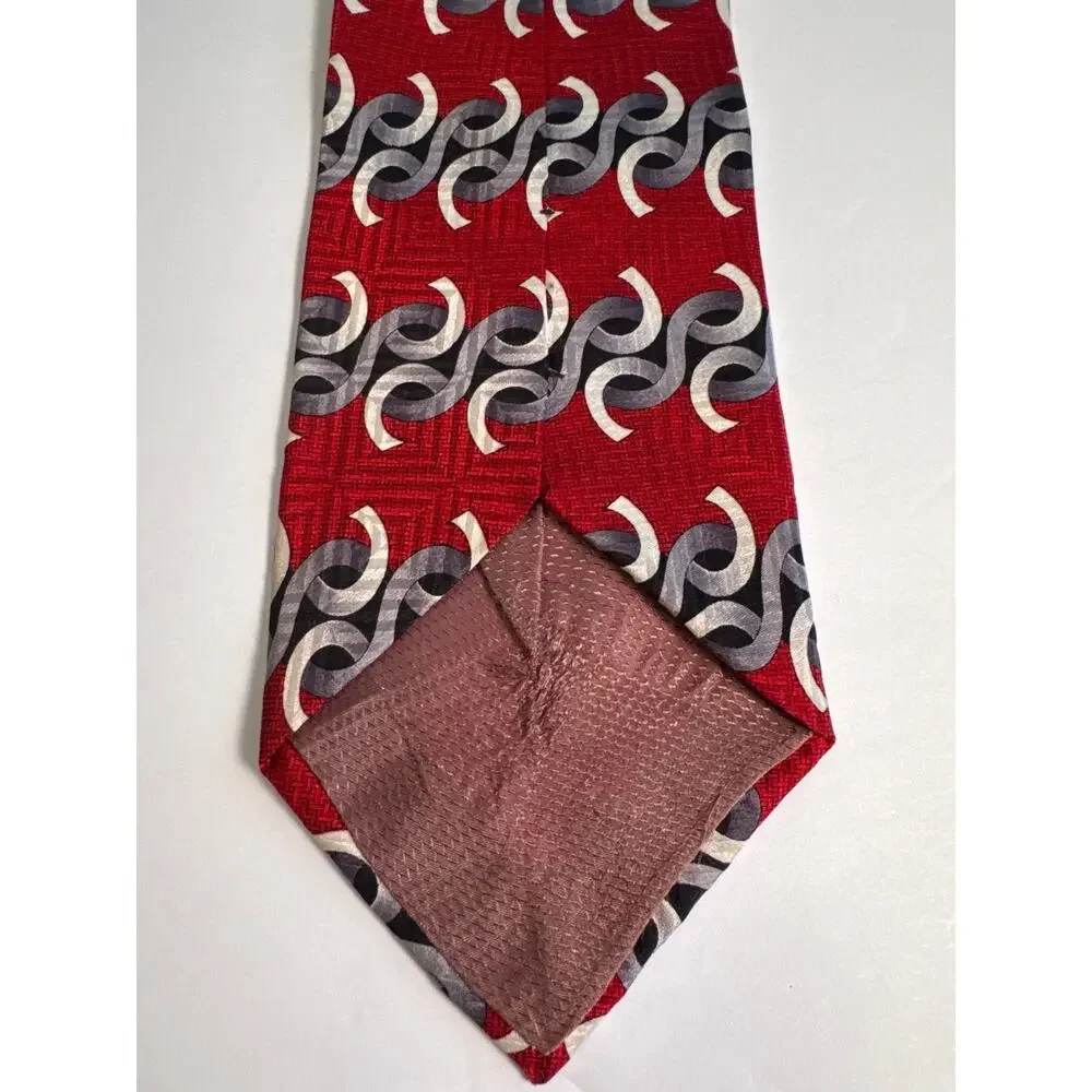 Vintage Pierre Balmain Couture Burgundy Gray Silk Geometric Necktie 60” Ties